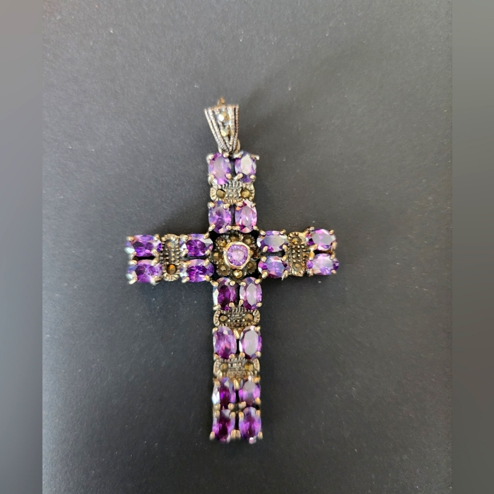 Amethyst and sterling cross pendant